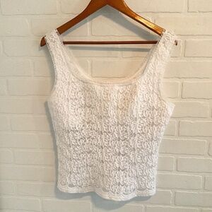 Joseph Ribkoff Y2K Bustier Sheer Tank top Lace Mesh Stretch Romantic White 16